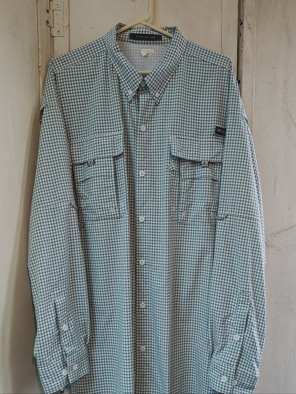 Columbia Men's Fishing Button-Down Shirt green plaid